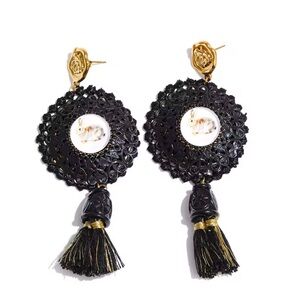 Sara Sotti Easter Bunny Elegant Black and Gold Tassel Earrings